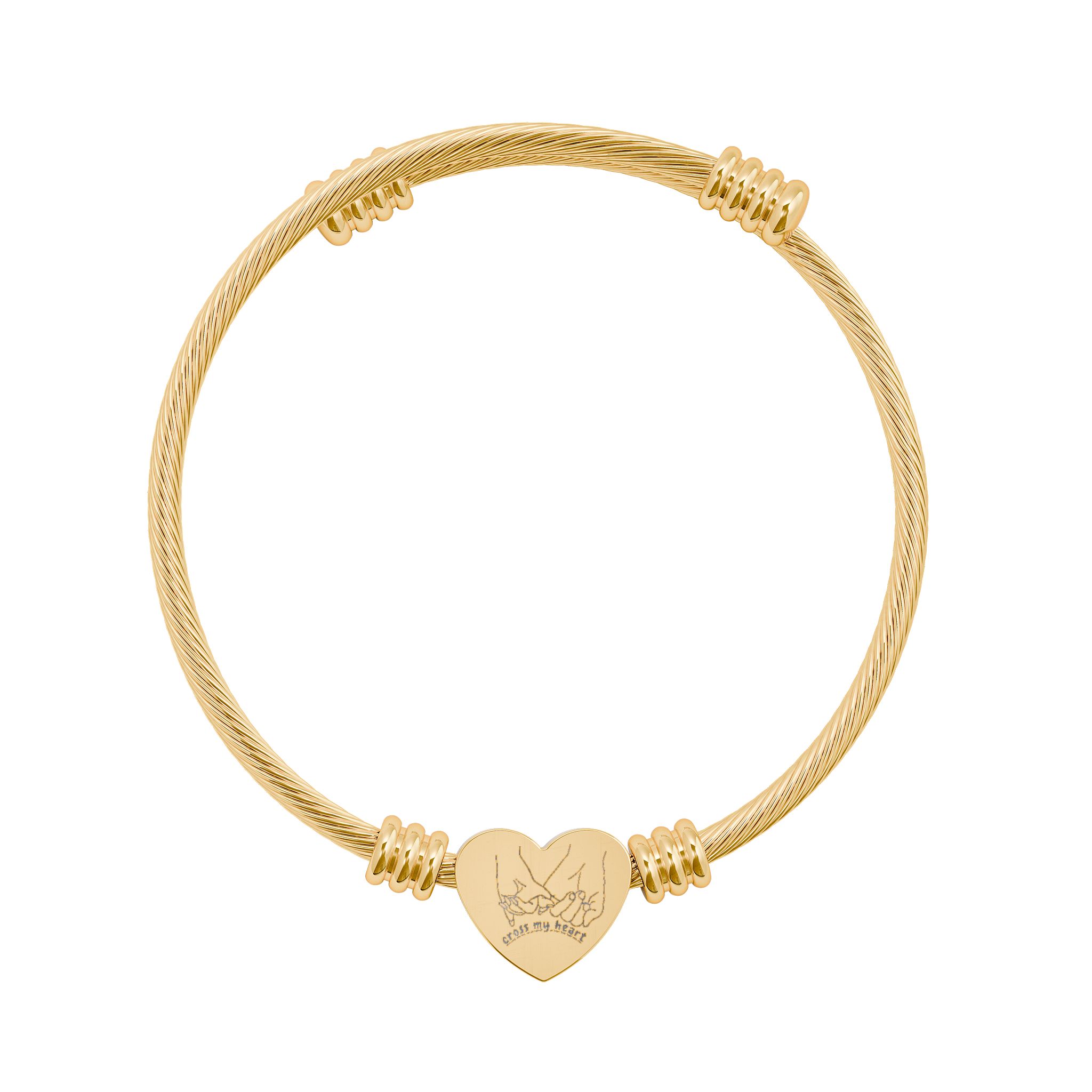 K.O.S.S: ONE LAST CHANCE - Engravable Heart Cuff Bracelet – Personalized Heart Cable Bangle (Silver & Gold) - Image 2