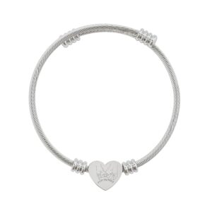 K.O.S.S: ONE LAST CHANCE - Engravable Heart Cuff Bracelet – Personalized Heart Cable Bangle (Silver & Gold)