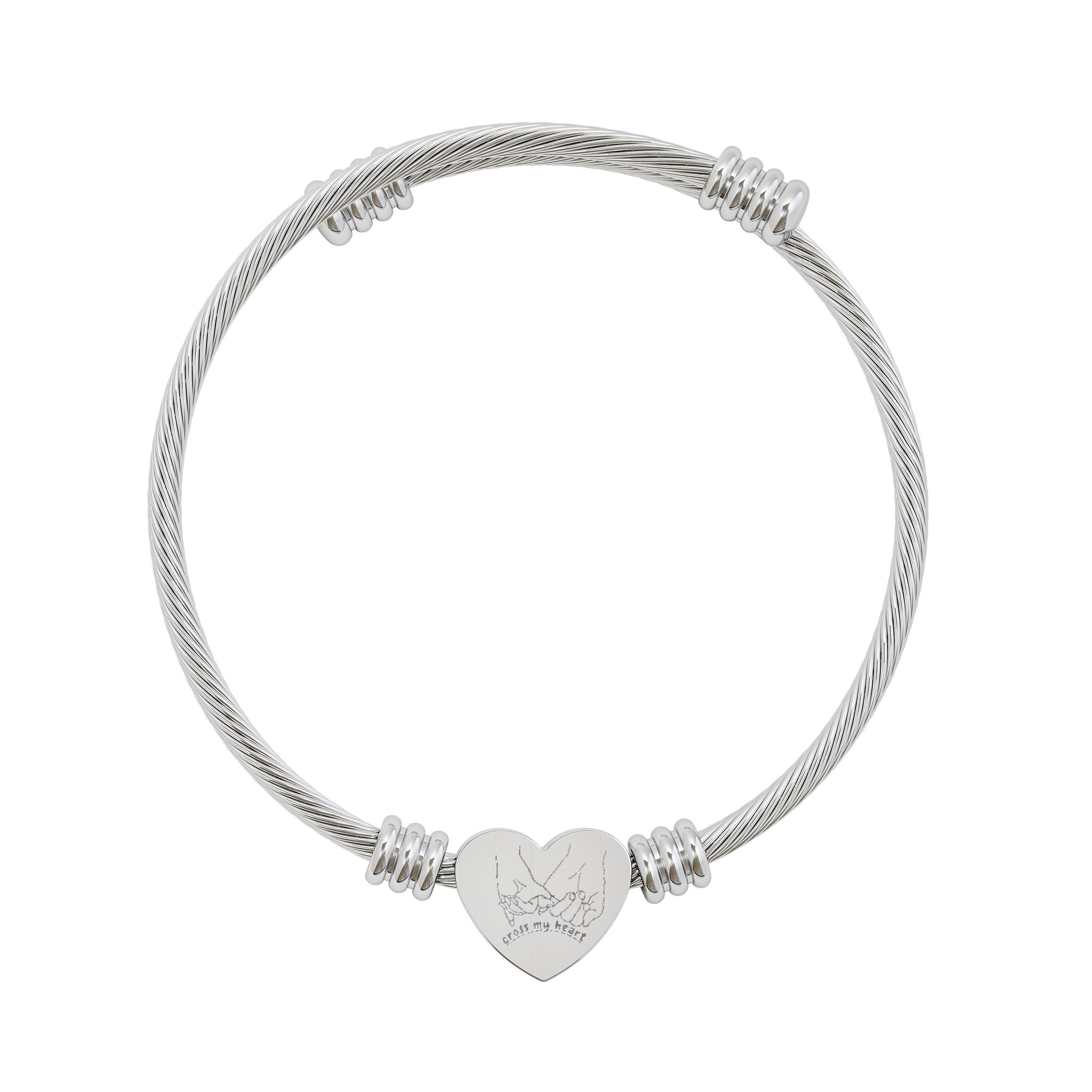 K.O.S.S: ONE LAST CHANCE - Engravable Heart Cuff Bracelet – Personalized Heart Cable Bangle (Silver & Gold)